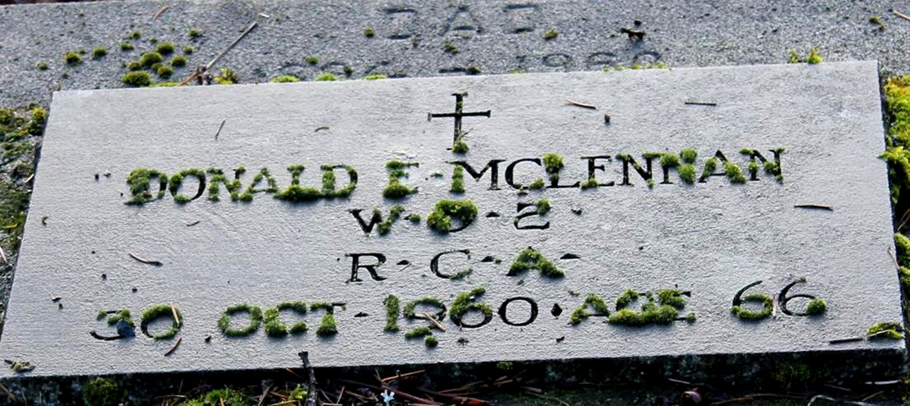 Photo of headstones/Donald E McLennan d1960 hdstn Colwood Pioneer Cem BC